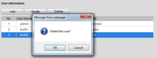 11.3 Deleting a User 1. Select a user account from the list on the User Information interface to be deleted. 2.