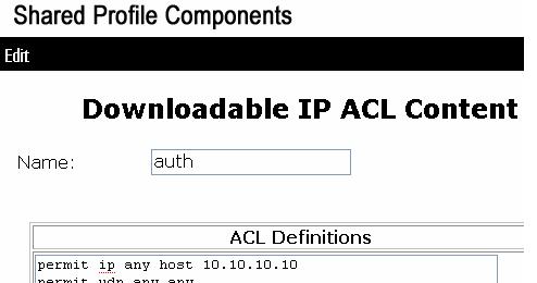 Chapter 39 Figure 39-8 Shared Profile Components Step 2 Attach this DACL with the USER on the window that appears when you select User > DACLs: Figure 39-9 Downloadable ACLs URL-Redirect This