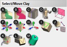 Project Image C. Wrap Image SELECT/MOVE CLAY Use to select, move, scale models or parts of models. A. Select Clay B. Mask C.
