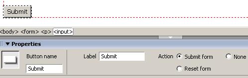 Inserting a Submit Button The final step in creating your web form is to add a Submit Button. Move down another paragraph at the end of your form, and click the Button icon.