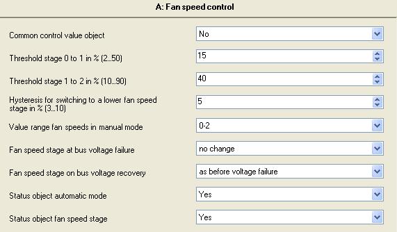 Value range fan speeds in manual mode - (-2; -3)...255 You use this parameter to set the permitted range of values for the object "Fan speed stage in manual operation mode".