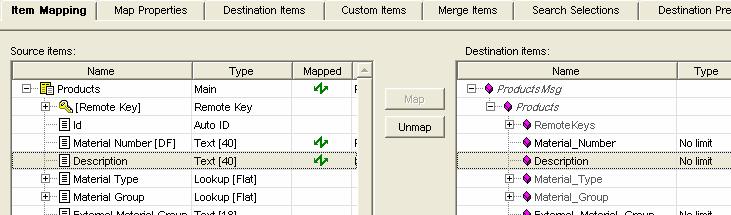 Expand the products node and map it accordingly. Make changes in the map properties window.