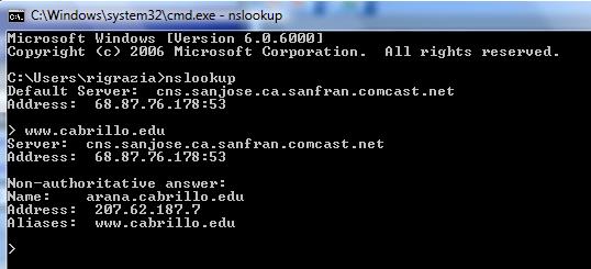 nslookup nslookup Displays default DNS server for your