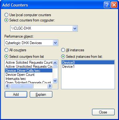 3. Choose a counter and the DHX device, and click Add.