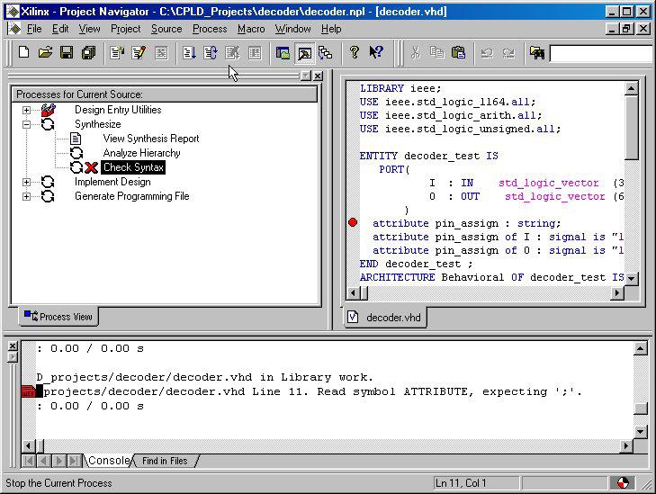 Fitting the file which will be written to the CPLD is generated fron the VHDL file using this process.