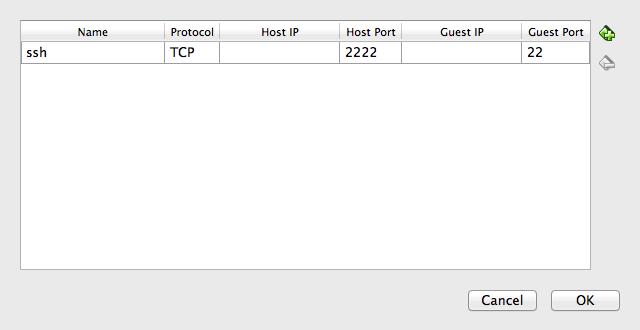 These settings configure Virtual Box to map the 2222 port on the host machine to port 22 (the default ssh port) on the Virtual Machine.