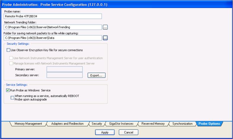 Figure 3: Probe Service Configuration Applet 8. The Probe Administration window opens. Click the Probe Options tab. Figure 4: Probe Options 9.