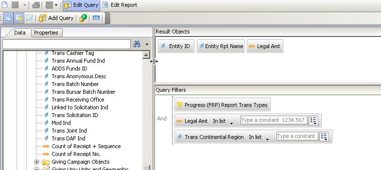The University of Chicago Alumni Relations and Development Query filters are defined in the Query View.