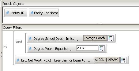 Alumni Relations and Development The University of Chicago 4. If necessary, change the operator by double-clicking the operator along the left side of the objects.