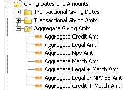 The University of Chicago Alumni Relations and Development Aggregate Amounts (predefined measures) Aggregate amounts are measure objects which provide giving transaction totals.
