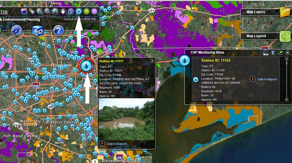 The Eco-Logical GIS also has a special identify tool for viewing information on Clean River Monitoring Sites.