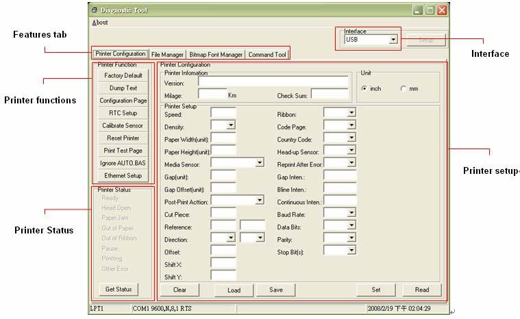 3.8 Diagnostic Tool The Diagnostic Utility is a toolbox that allows users to explore the printer's settings and status; change printer settings; download graphics, fonts, and firmware; create printer