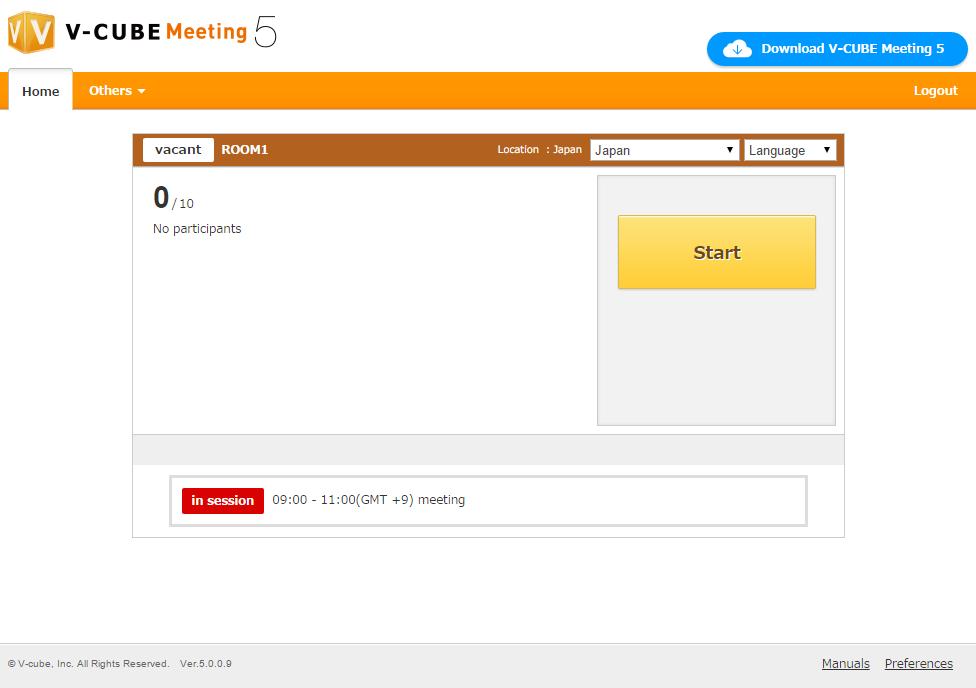 8.3 Participating in a Meeting from an Invitation Email 8.3.1 Entering a Meeting Room Step 1. Click the Start button In some cases, the organiser of a meeting has password-protected the meeting room.