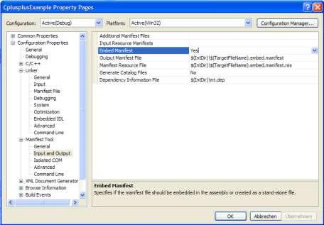 Figure 8-2: Properties Dialog of the C++ Project Now your application should start without any registration. 8.2.2. C# with Visual Studio The usage of Side-By-Side in C# is different to the use with C++: iqopen.