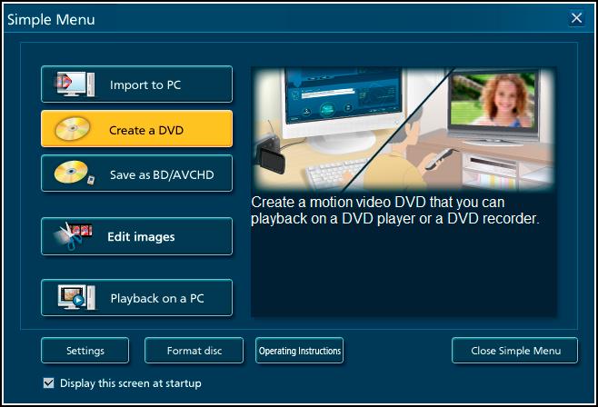 Basic operations Recording on discs in standard quality (Simply Create DVD-Video Disc) Video content captured with a video camera can be recorded on DVD discs in standard quality.