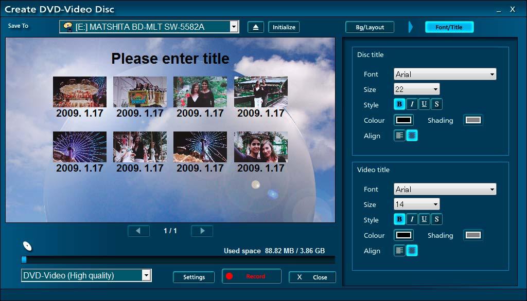 Advanced Features Recording on optical discs and SD cards Recording video content 1 2 3 11 Enter the title. Click the title to enable input. 1 Enter the page title. (Up to 64 single-byte characters.