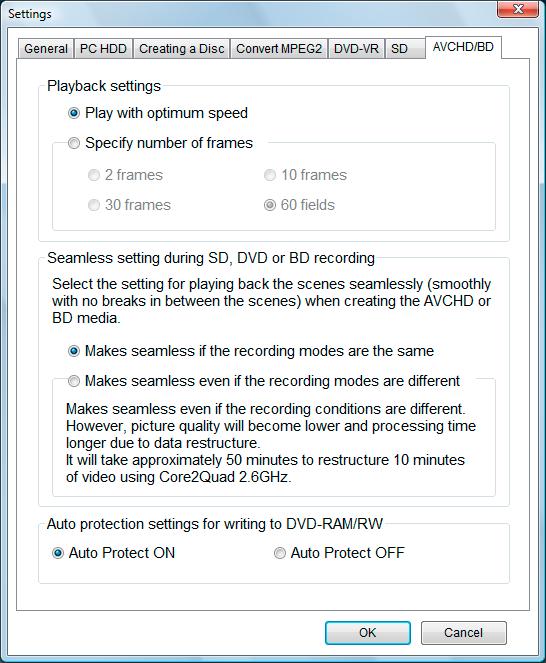 Advanced settings AVCHD/BD panel For AVCHD recording settings. ( 22, 61) 1 [Playback settings] Change the number of frames per second (frame rate) as desired.