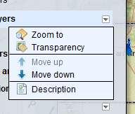 6b) by moving the layers up or down on list (top of list makes layer most prevalent), zoom to layer view, make the selected layer more transparent, or view the description of the layer