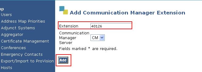 When the Add Communication Manager Extension field is checked, the screen below appears.