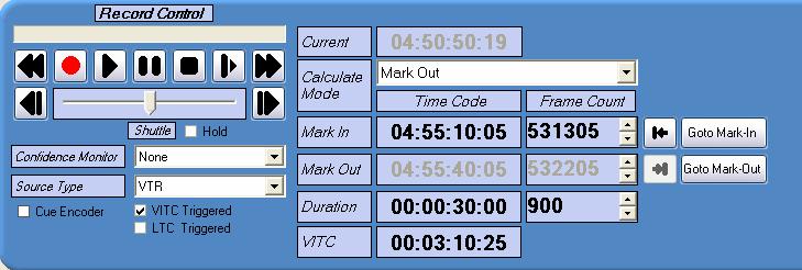 23 Entering the Mark-In/Mark-Out/Duration Values 1. Select the Triggering Method (review the Types of Encode Triggers section) Source Type set to VTR a.