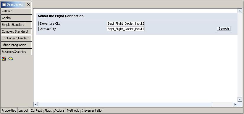 . Accessing ABAP Functions in Web Dynpro Java Editing the UI Elements Editing UI Elements for the Search view 1. Open the SearchView in the View Designer by clicking the Layout tab of the View Editor.