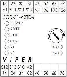 VIPER Safety Relays Type: SCR-31-42TD-i (added diagnostics) DIMENSIONS: SECTION 16 MANUAL RESTART MODE (Dual Channel) E-STOP: LED DIAGNOSTICS: WHEN SAFETY RELAY IN OPERATION Power Power applied to