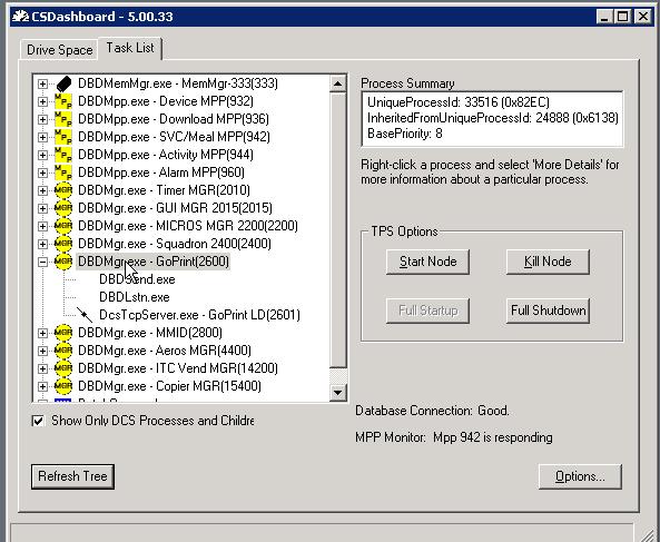 Setting the TPS Database in Debug Mode CSDashboard
