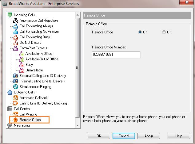 Configuration Toolbar From the Toolbar select Services Select Remote Office Define the phone of the device you wish to use.