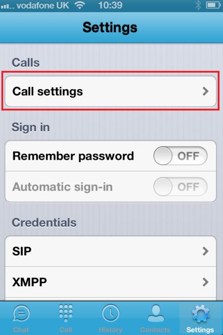 UC-Office Smartphone From the UC-Office Smartphone application (iphone Shown) click on the settings option Select Call