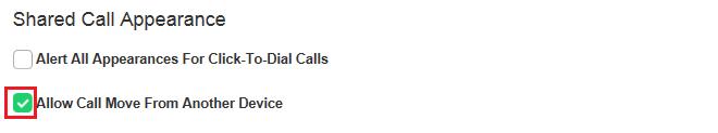 Allow Call Move From Another Device This option allows you to move calls between your devices using the Call Retrieve and Call Director Move Feature Access Code Example By Default FAC = *11 User