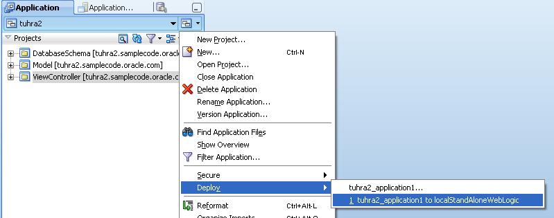 Deploying From JDeveloper Deployment Target = Server Application menu