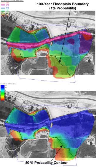 Figure 6-47: A comparison between the 100-year floodplain boundary on the