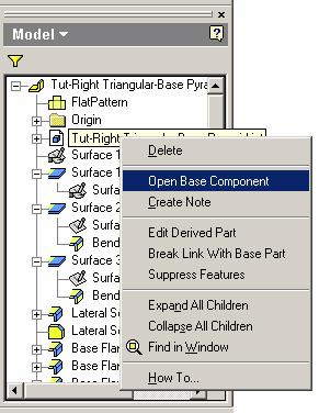 Inventor (5) Module 4B: 4B- 10 Figure 4B-4C: Choosing the Open Base Component option in the shortcut menu to open the file that originates the Derived Part.