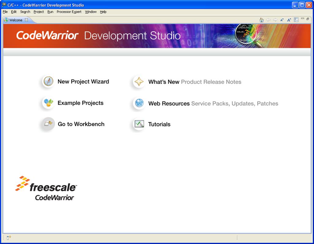 Welcome Page 7 8. Welcome page the first page you see when you launch Eclipse IDE for the first time. Launches the New Project wizard. Starts CodeWarrior Project Importer wizard.