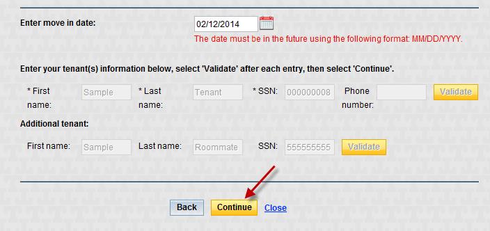 If the tenant is validated, the input fields will turn gray and the Continue button will be activated.