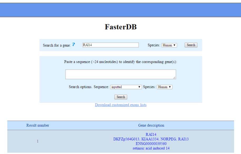 2.2. Link to FasterDB The Exon Ontology web page has a link to redirect the user to the FasterDB database (Mallinjoud et al., 2014), in which we have integrated Exon Ontology-related features.