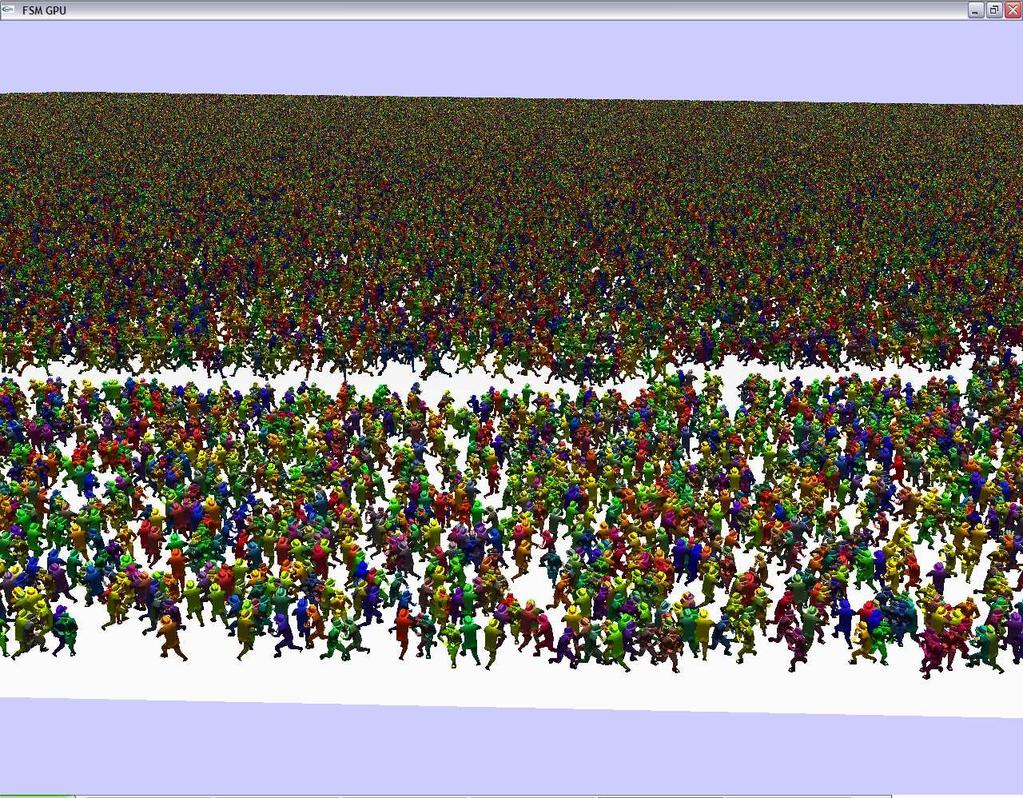 A crowd of 262, 144 characters produces a better frame rate and still gives a similar appearance.