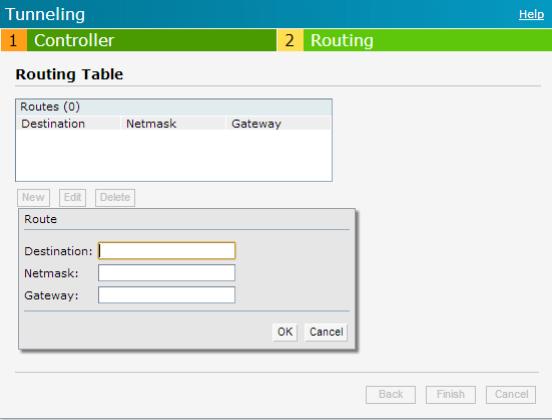 Figure 58 Tunneling Routing 3. Update the following parameters: Destination Specify the destination network that is reachable through the VPN tunnel.