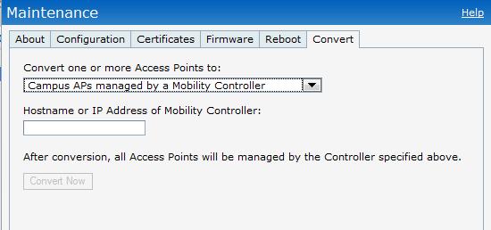 Figure 108 Converting an IAP to Campus AP 3. Select Campus APs managed by a Mobility Controller from the drop-down list. 4.