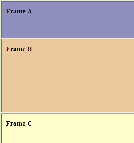 Creating a Frame Layout <html> <frameset rows="25%,50%,25%"> <frame