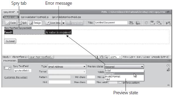 Validating Forms Modify the error messages: in Design