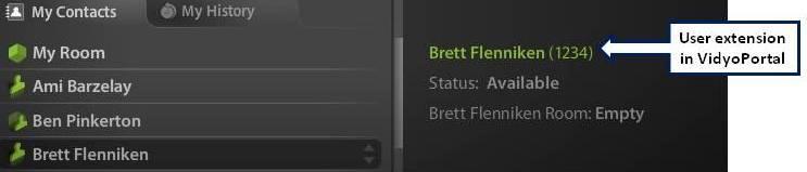 The alias 1234 in the example 91234@10.10.99.1 represents the user Brett Flenniken. This can be found in the VidyoPortal user interface (Figure 2): V.