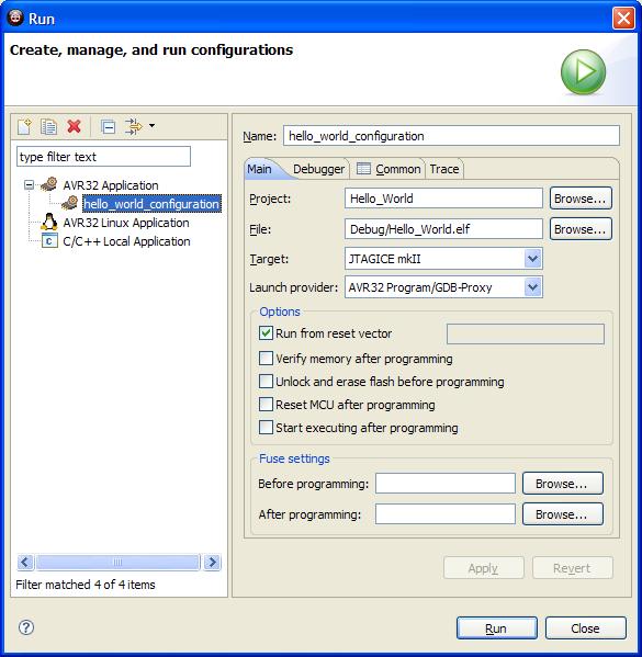 AVR32015 Figure 21 Creating/editing a launch configuration 8.1.2 Debugging applications on the target A similar window as displayed in Figure 21 appears if you want to configure a debug configuration.