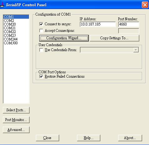 After at least one Virtual COM port is selected, the Control Panel will show (Figure 4.7). Figure 4.