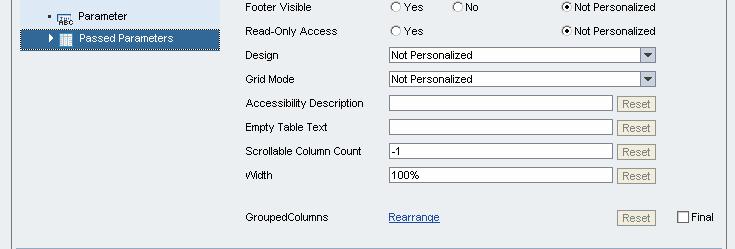 The right side of the personalization dialog is replaced in this case with a screen providing you the possibility to hide or show certain columns and to define their order.