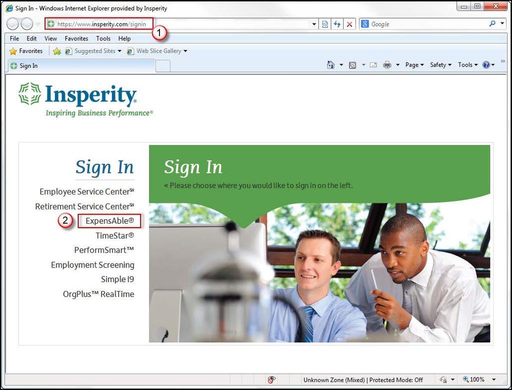 1. Open a browser and go to www.insperity.