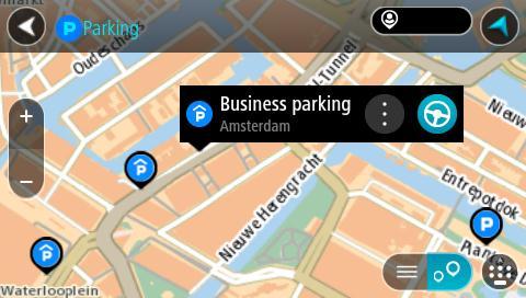 3. Select a car park from the map or the list. A pop-up menu opens on the map showing the name of the car park. 4.