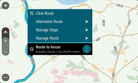 3. Select the pop-menu button to open the menu. 4. Select Manage Stops. 5. Select Add Stop to Route. 6. Select your new stop on the map.