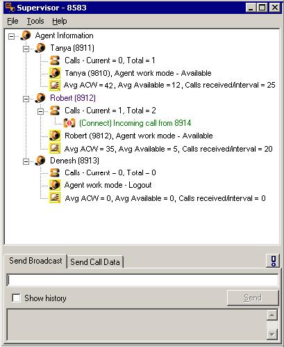 Operation 31 The Supervisor Interface Supervisor displays data in a simple tree-view and uses color coding to communicate information about agents and calls: Agent Node.