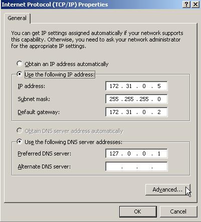 8 of 18 9/6/2008 4:05 AM After clicking the "Advanced" button you will see a window titled "Advanced TCP/IP Settings.